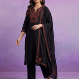 Black Embroidered Suit Set with Dupatta