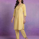 Light Yellow Embroidered Straight Kurta Set