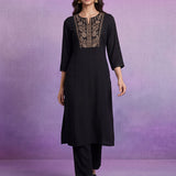 Black Cotton Blend Embroidered Co-ord Set
