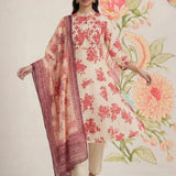 Falguni Red Printed Cotton Suit Set with Dupatta