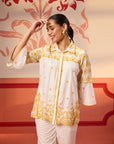 Masakali Ivory with Yellow Embroidered Schiffli Shirt for Women
