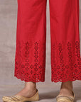 Ruby-Red Palazzos With Patterns On The Hems - Lakshita