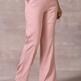 Akiya Peach Cotton Linen Relaxed Fit Pants for Women