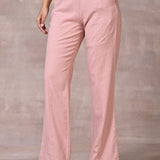 Akiya Peach Cotton Linen Relaxed Fit Pants for Women