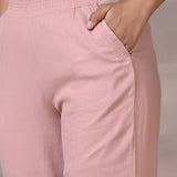 Akiya Peach Cotton Linen Relaxed Fit Pants for Women