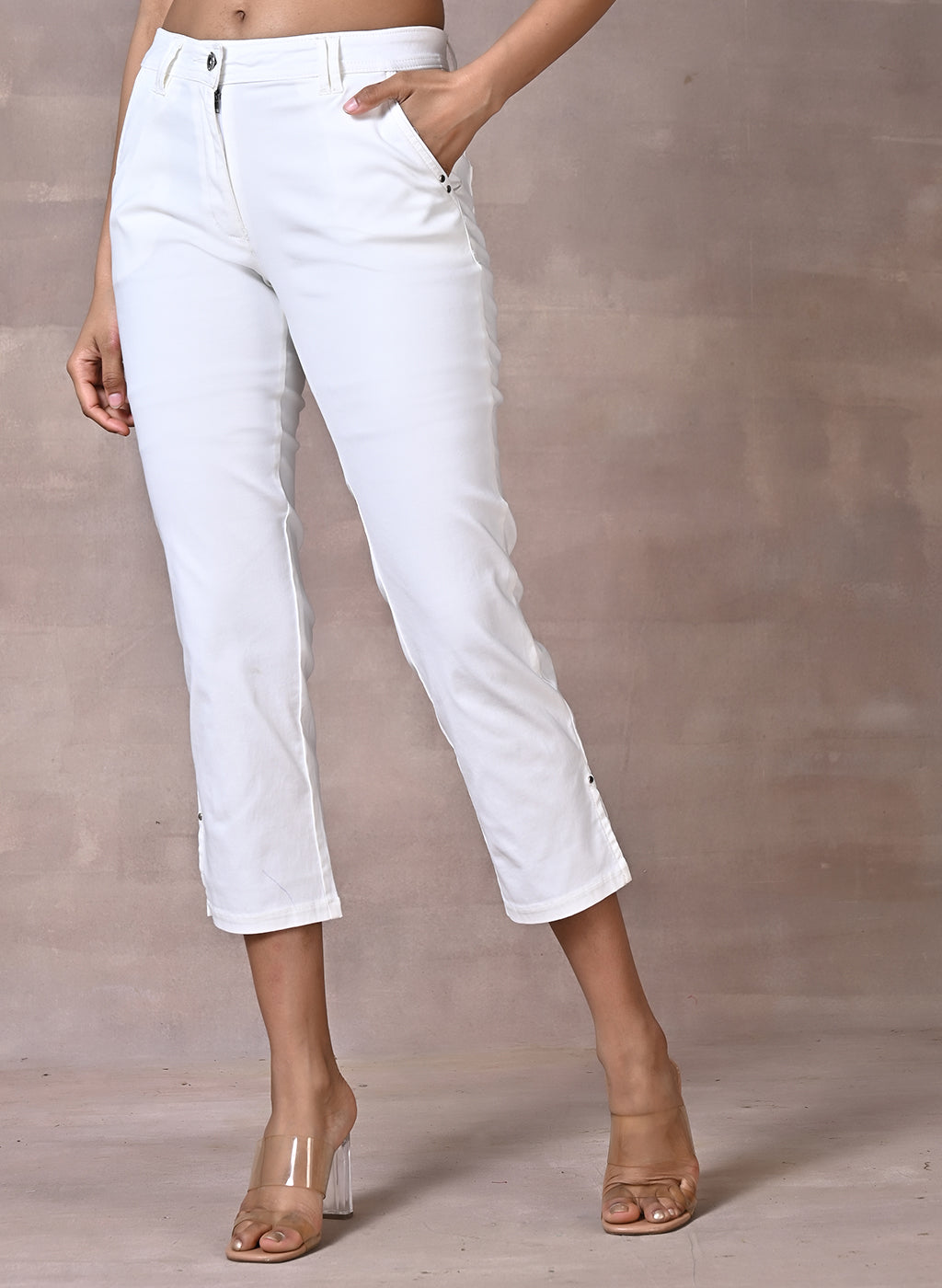 White Regular Plain Designer Pant