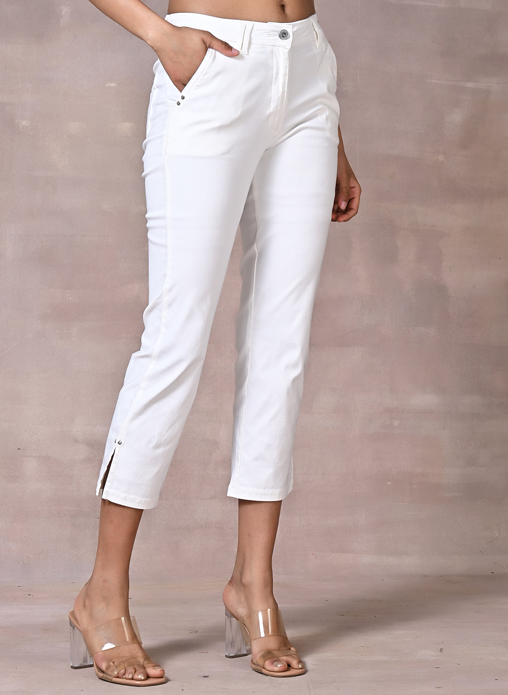 White Regular Plain Designer Pant