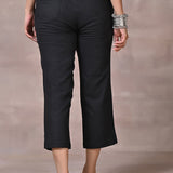 Falak Black Cotton Linen Relaxed Fit Pants for Women