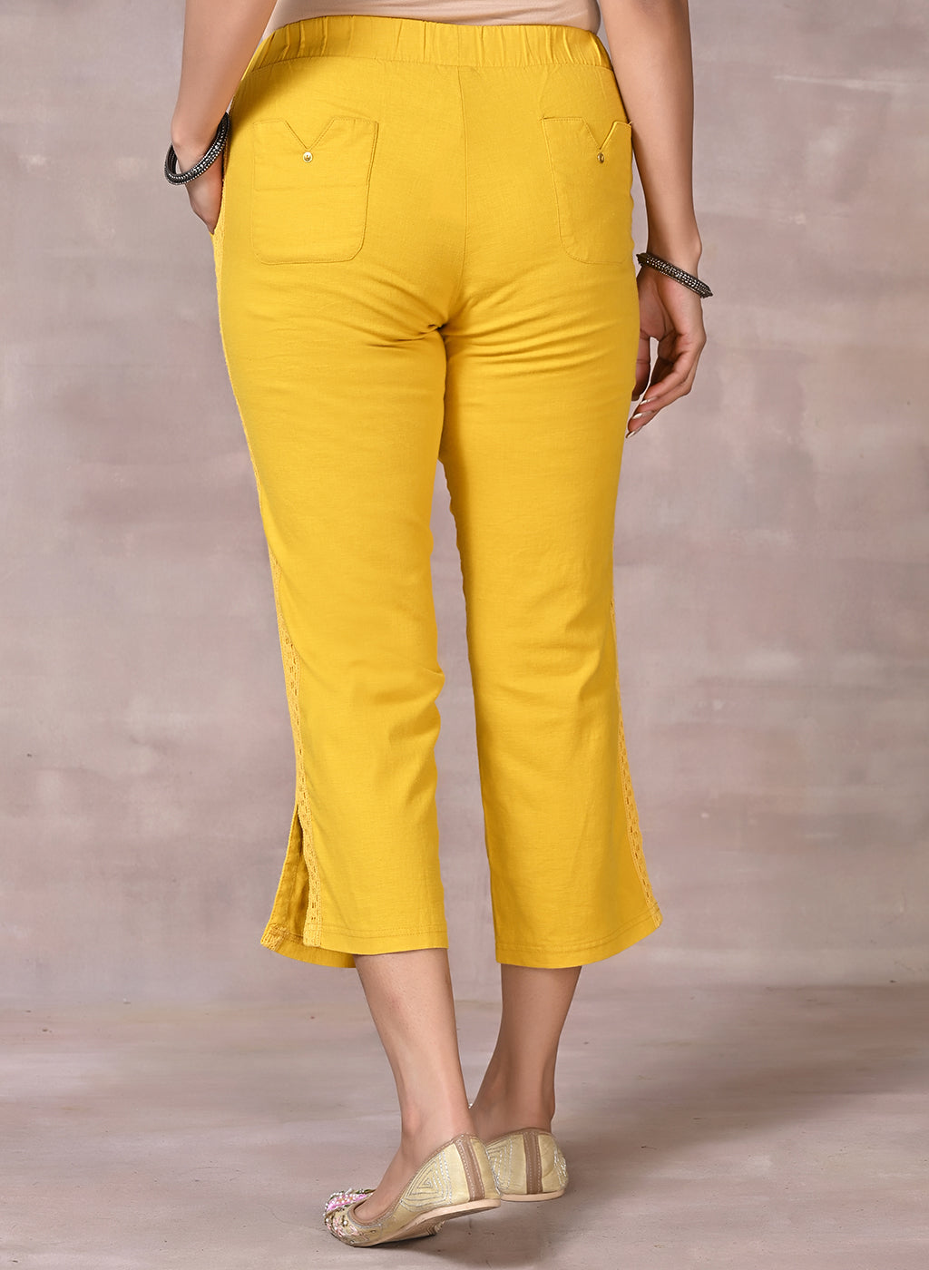 Yellow Regular Plain Designer Capri – Lakshita