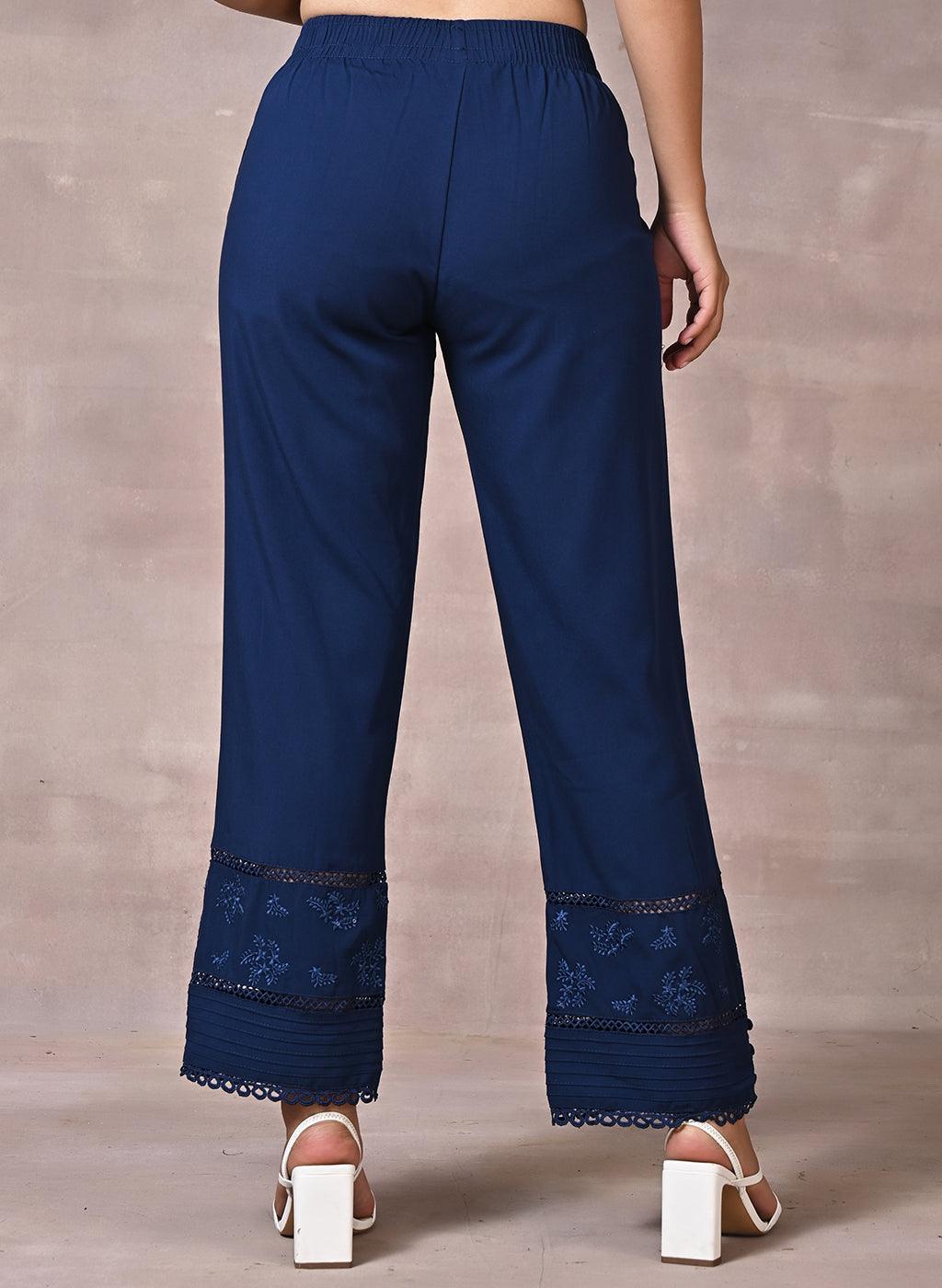 LASTINCH All Size's Solid Navy Blue Palazzo Pants