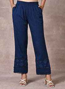 Navy Blue Palazzo with Hem Detail - Lakshita