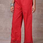 Red Flared Palazzo with Hem Cut Work - Lakshita