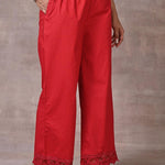 Red Flared Palazzo with Hem Cut Work - Lakshita