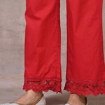 Red Flared Palazzo with Hem Cut Work - Lakshita