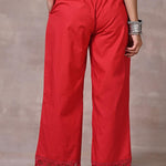 Red Flared Palazzo with Hem Cut Work - Lakshita