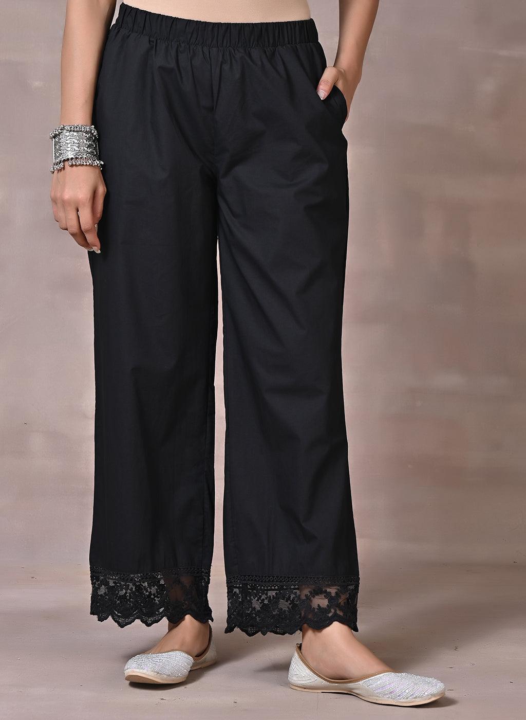 Black Flared Palazzo with Hem Cut Work - Lakshita