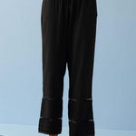 Black Solid Palazzo with Embroidered Hem and Mesh Detailing - Lakshita