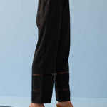 Black Solid Palazzo with Embroidered Hem and Mesh Detailing - Lakshita