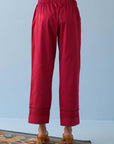 Fuchsia Straight Fit Pants with Decorative Lace Work - Lakshita