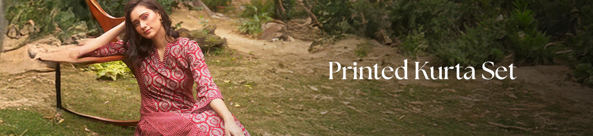 The model brings Lakshita’s Printed Kurta Sets to life in the banner image