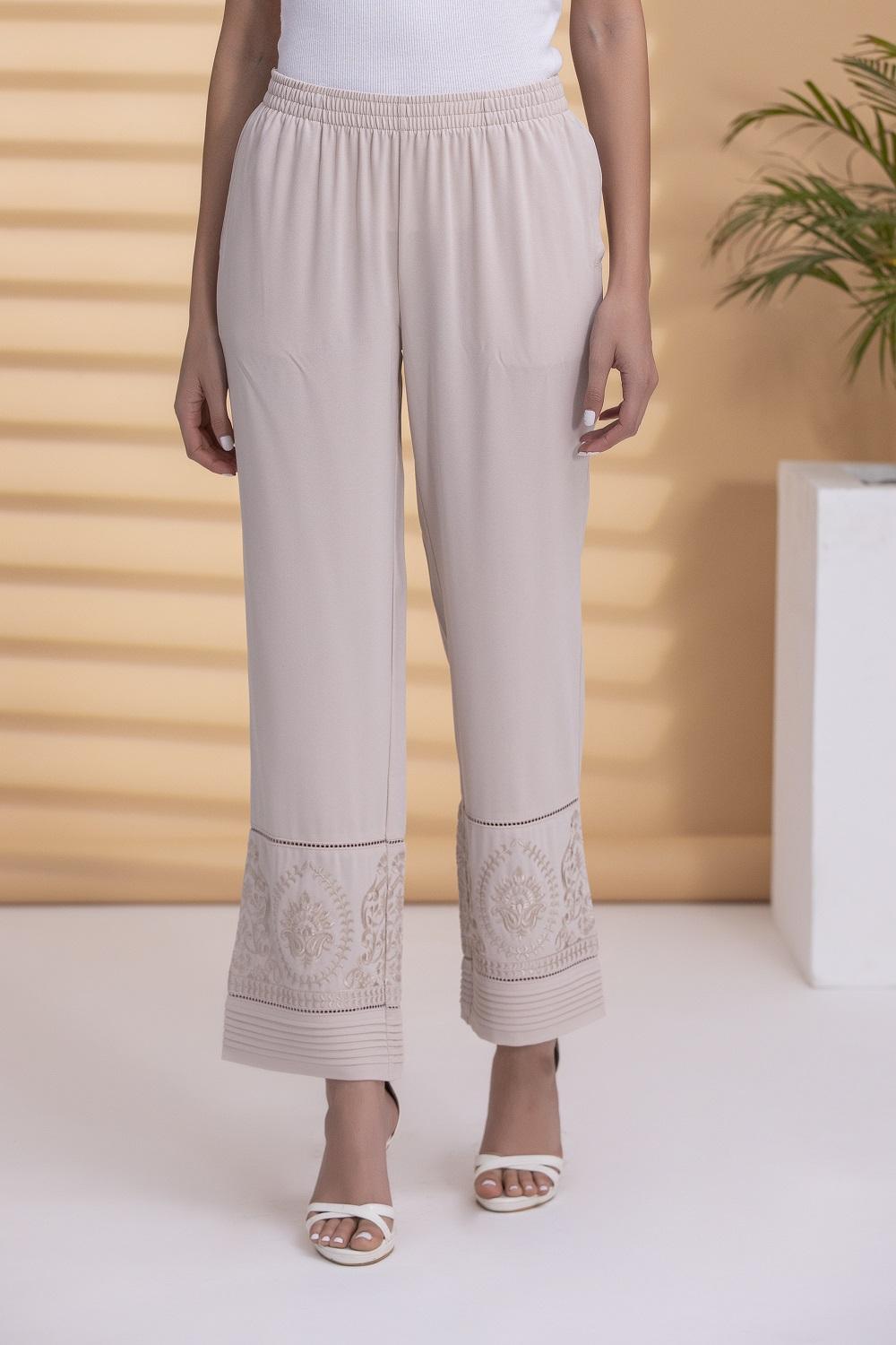 Peach Palazzo Pants With Hem Detailing - Lakshita