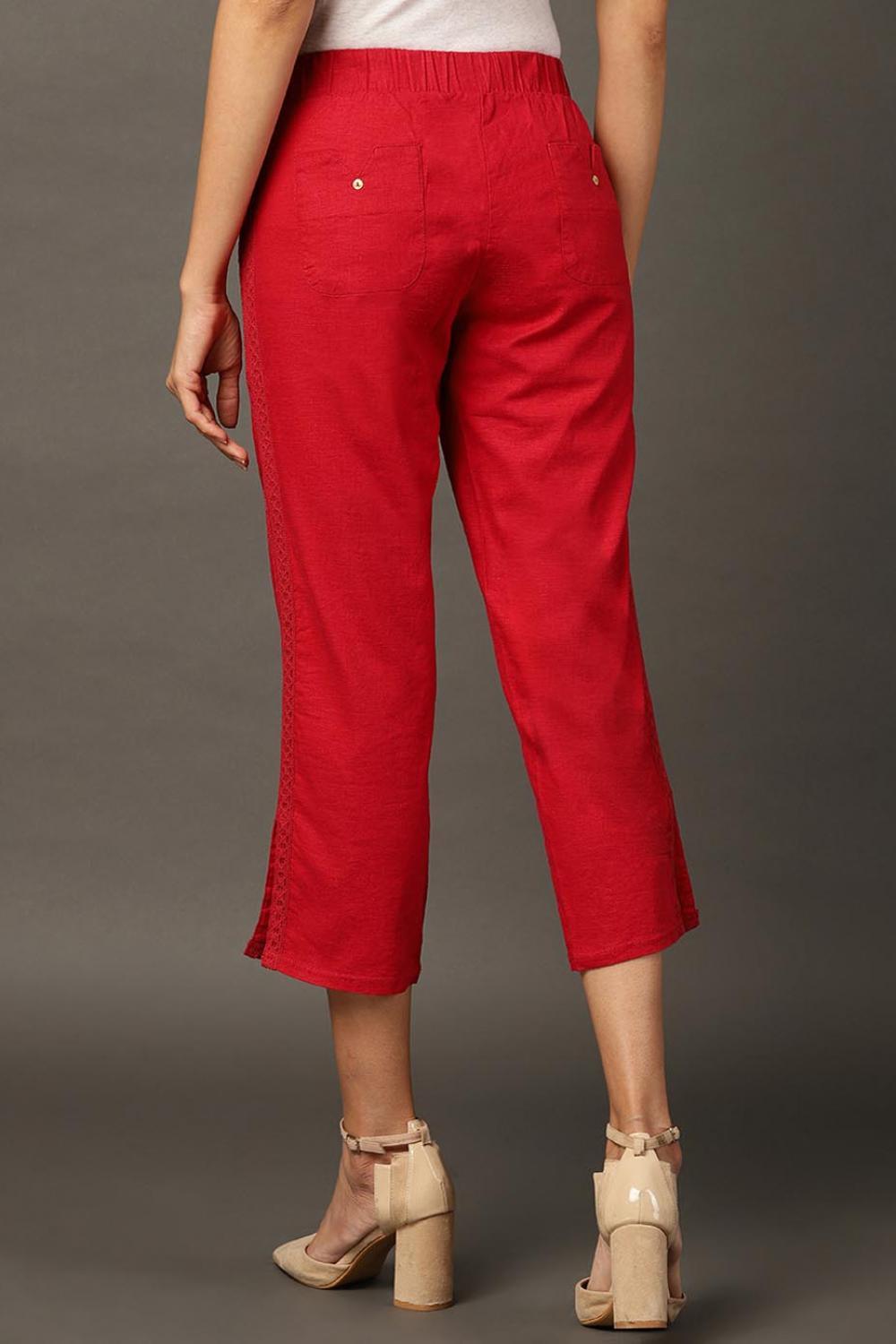 Red Regular Plain Designer Capri - Lakshita
