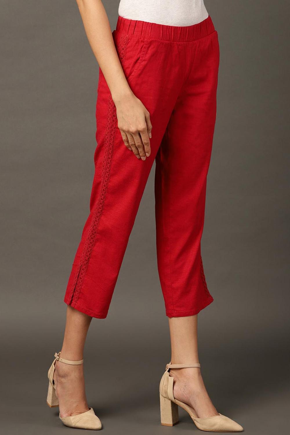 Red Regular Plain Designer Capri - Lakshita