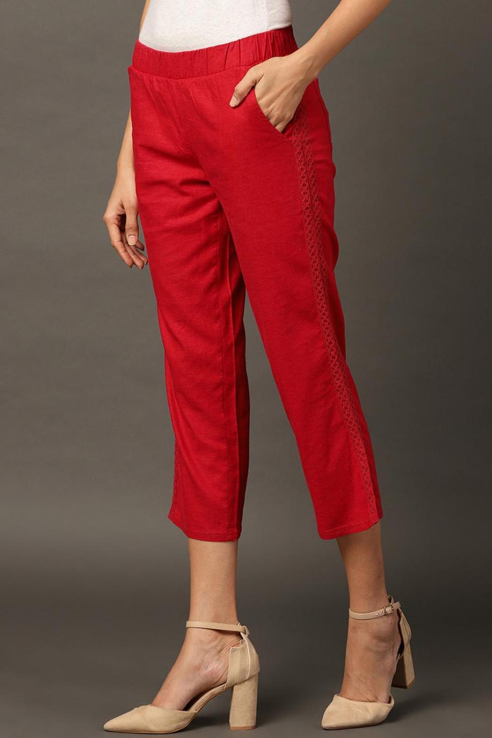 Red Regular Plain Designer Capri - Lakshita