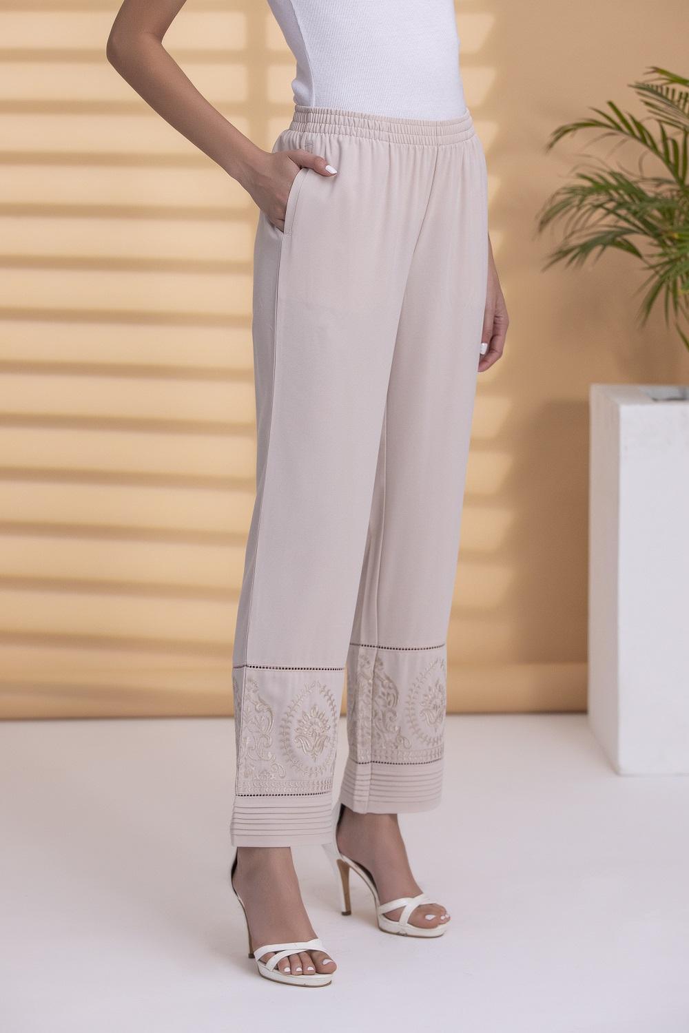 Peach Palazzo Pants With Hem Detailing - Lakshita