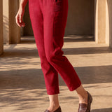 Maroon Cotton Blend Regular Fit Capris