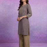 Lavender Floral Embroidered Straight Kurti
