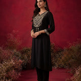 Black Embroidered Cotton Blend Kurta Set