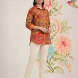 Survani Mustard Floral Printed Cotton Shirt