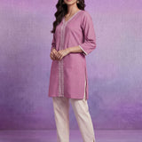 Lavender Embroidered Straight Kurta Set