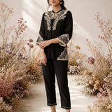 Zia Black Dori Embroidered Shantoon Blend Co-ord Set
