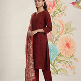 Ragini Maroon Embroidered Straight Suit Set with Dupatta