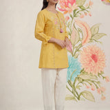 Yellow Phool Collection Kurti With Multi-Colour Embroidery