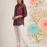 Survani Navy Floral Printed Cotton Shirt