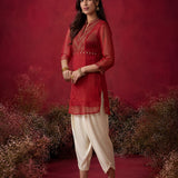 Blood Red Embroidered Chinon Tunic