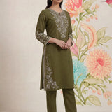 Sarina Olive Embroidered Cotton Co-ord Set for Women