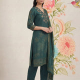 Kasni Teal Printed Suit Set with Dupatta