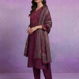 Wine Embroidered Suit Set with Dupatta