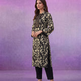 Black Ikat Printed Kurta Set with Dori Embroidery