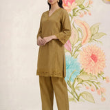 Shayeri Olive Embroidered A-line Kurta Set