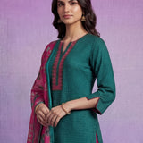 Fuchsia Viscose Rayon Zari Dori Embroidered Straight Kurta Set with Dupatta