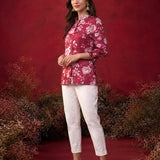 Fuchsia All Over Printed Satin Shirt