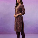Purple Embroidered Straight Kurta Set