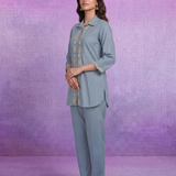 Blue Embroidered Pure Cotton Kurta with Palazzo Set