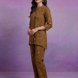 Olive Embroidered Panelled Co-ord Set