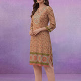Orange All-Over Placement Printed Straight Suit Set